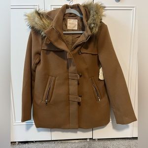 Wool Coat with faux fur hood